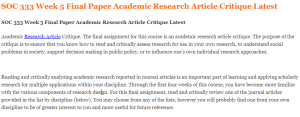 SOC 333 Week 5 Final Paper Academic Research Article Critique Latest