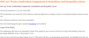 SOC 337 Week 2 Individual Assignment Colonialism and Inequality Latest