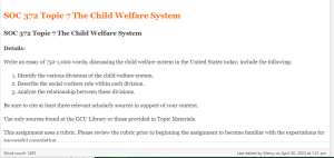 SOC 372 Topic 7 The Child Welfare System