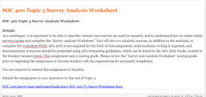 SOC 400 Topic 3 Survey Analysis Worksheet