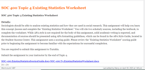 SOC 400 Topic 4 Existing Statistics Worksheet