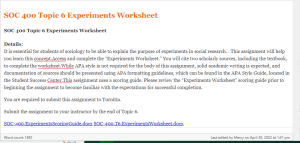 SOC 400 Topic 6 Experiments Worksheet