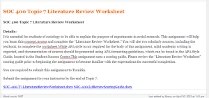 SOC 400 Topic 7 Literature Review Worksheet