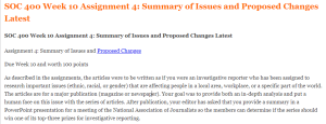 SOC 400 Week 10 Assignment 4 Summary of Issues and Proposed Changes Latest