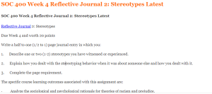 SOC 400 Week 4 Reflective Journal 2 Stereotypes Latest