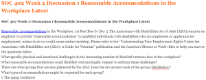 SOC 402 Week 2 Discussion 1 Reasonable Accommodations in the Workplace Latest