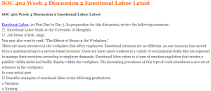 SOC 402 Week 4 Discussion 2 Emotional Labor Latest