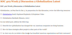 SOC 402 Week 5 Discussion 2 Globalization Latest