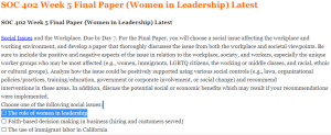 SOC 402 Week 5 Final Paper (Women in Leadership) Latest