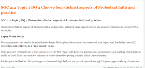 SOC 412 Topic 3 DQ 2 Choose four distinct aspects of Protestant faith and practice