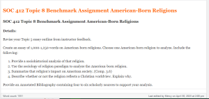 SOC 412 Topic 8 Benchmark Assignment American-Born Religions