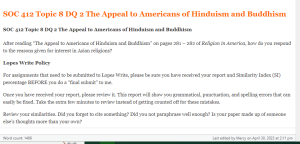 SOC 412 Topic 8 DQ 2 The Appeal to Americans of Hinduism and Buddhism