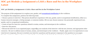 SOC 416 Module 3 Assignment 2 LASA 1 Race and Sex in the Workplace Latest