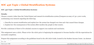 SOC 436 Topic 1 Global Stratification Systems