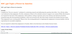 SOC 436 Topic 2 Power in America