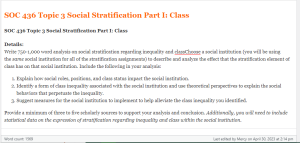 SOC 436 Topic 3 Social Stratification Part I Class