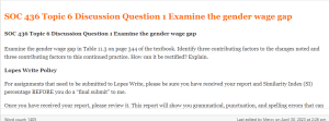 SOC 436 Topic 6 Discussion Question 1 Examine the gender wage gap