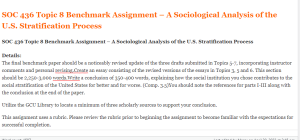 SOC 436 Topic 8 Benchmark Assignment – A Sociological Analysis of the U.S. Stratification Process