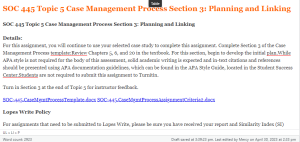 SOC 445 Topic 5 Case Management Process Section 3 Planning and Linking