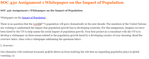 SOC 450 Assignment 1 Whitepaper on the Impact of Population