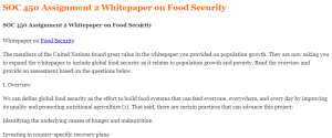 SOC 450 Assignment 2 Whitepaper on Food Security