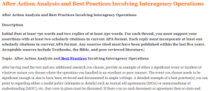 After Action Analysis and Best Practices Involving Interagency Operations