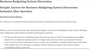 Business Budgeting System Discussion