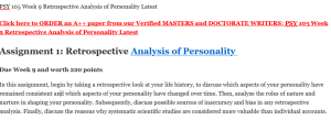 PSY 105 Week 9 Retrospective Analysis of Personality Latest