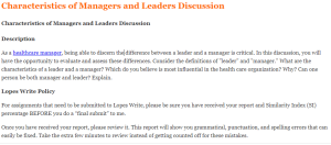 Characteristics of Managers and Leaders Discussion