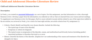 Child and Adolescent Disorder Literature Review