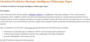 Christian Worldview Strategic Intelligence Philosophy Paper