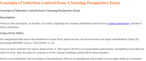 Concepts of Infection Control from A Nursing Perspective Essay