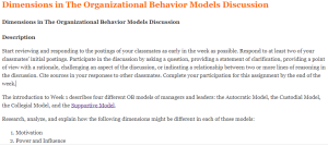 Dimensions in The Organizational Behavior Models Discussion