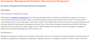 Emergency Management Doctrine Discussion & Responses