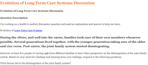Evolution of Long Term Care Systems Discussion