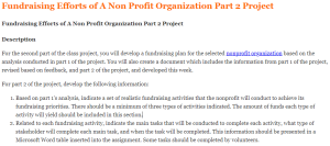 Fundraising Efforts of A Non Profit Organization Part 2 Project