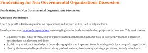 Fundraising for Non Governmental Organizations Discussion