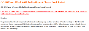 GC SOC 100 Week 6 Globalization A Closer Look Latest
