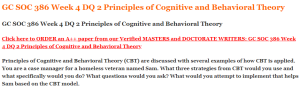 GC SOC 386 Week 4 DQ 2 Principles of Cognitive and Behavioral Theory