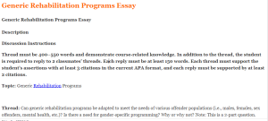 Generic Rehabilitation Programs Essay