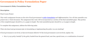 Government & Policy Formulation Paper