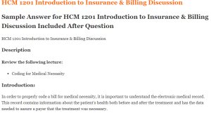 HCM 1201 Introduction to Insurance & Billing Discussion