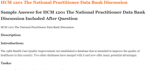 HCM 1201 The National Practitioner Data Bank Discussion