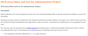 HCM 3004 Ethics and Law for Administrators Project