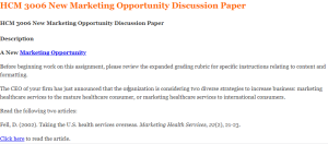 HCM 3006 New Marketing Opportunity Discussion Paper