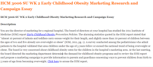 HCM 3006 SU WK 2 Early Childhood Obesity Marketing Research and Campaign Essay