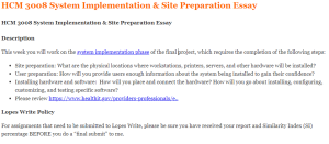 HCM 3008 System Implementation & Site Preparation Essay