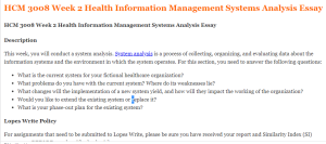 HCM 3008 Week 2 Health Information Management Systems Analysis Essay