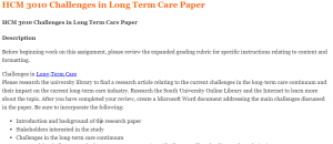 HCM 3010 Challenges in Long Term Care Paper