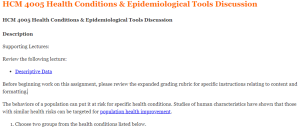 HCM 4005 Health Conditions & Epidemiological Tools Discussion